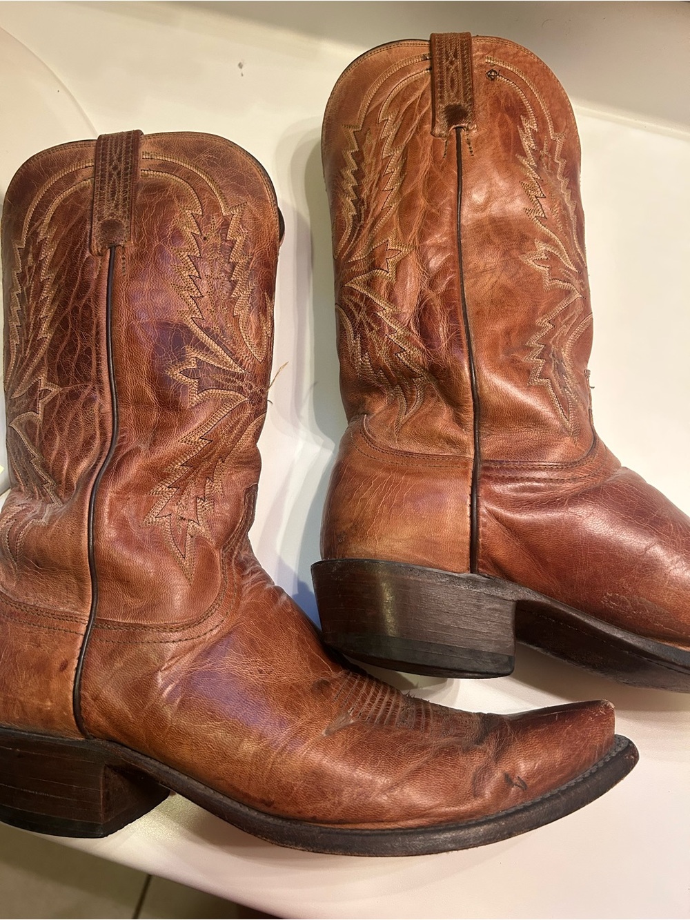 Lucchese Distressed Brown Leather Cowboy Boots - Picture 4 of 6